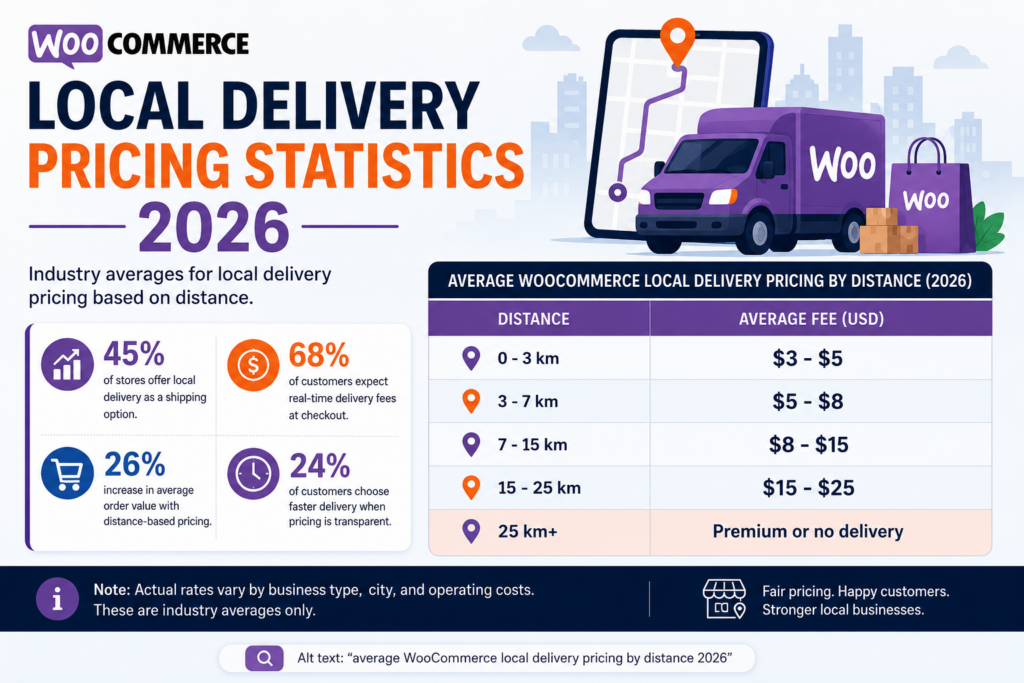 average WooCommerce local delivery pricing by distance 2026